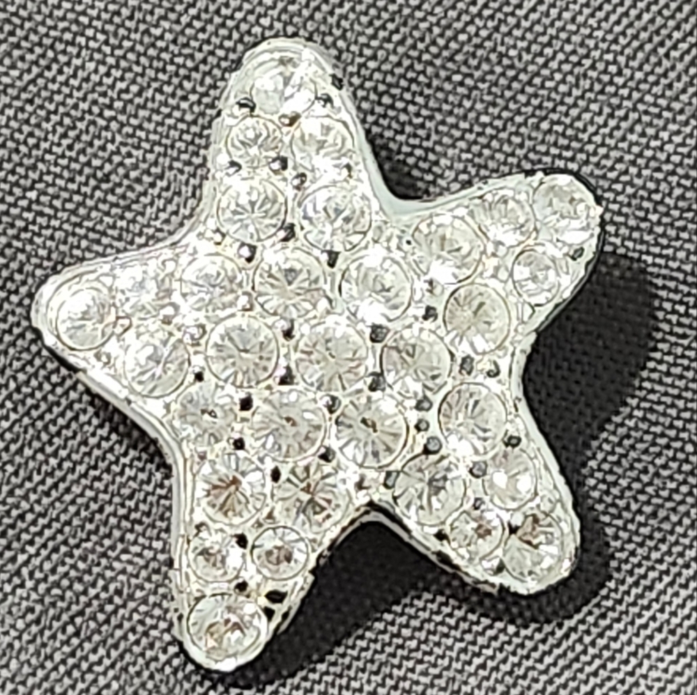 Swarovski  Silver Tone With White Crystals  Star Brooch Pin